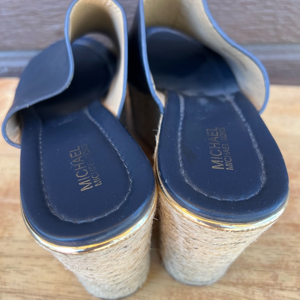 Michael Kors Black and Gold Platform Slides